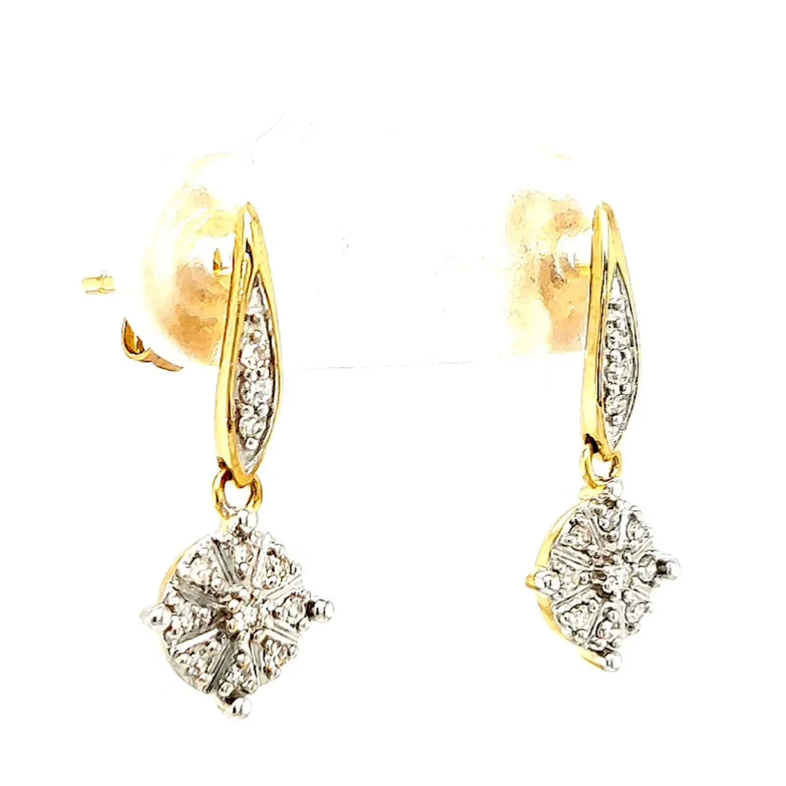 9ct Two Tone Gold Round Brilliant Cut 0.13 Carat tw of Diamonds Drop Earrings