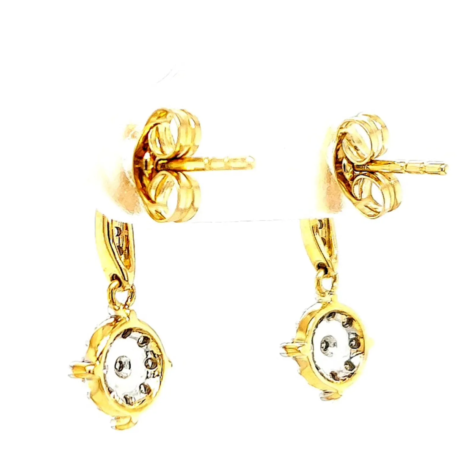 9ct Two Tone Gold Round Brilliant Cut 0.13 Carat tw of Diamonds Drop Earrings