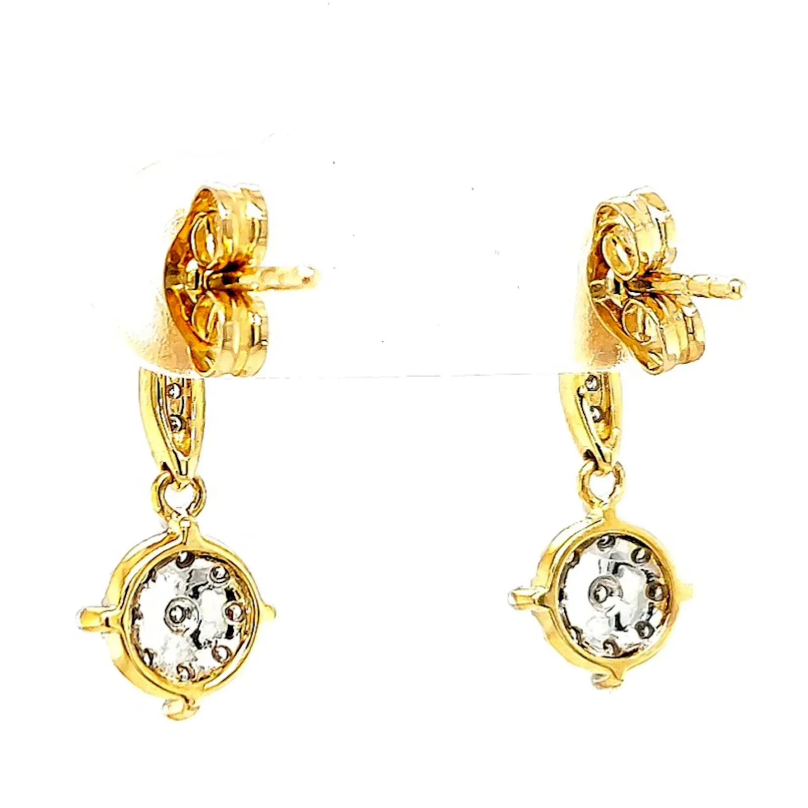 9ct Two Tone Gold Round Brilliant Cut 0.13 Carat tw of Diamonds Drop Earrings