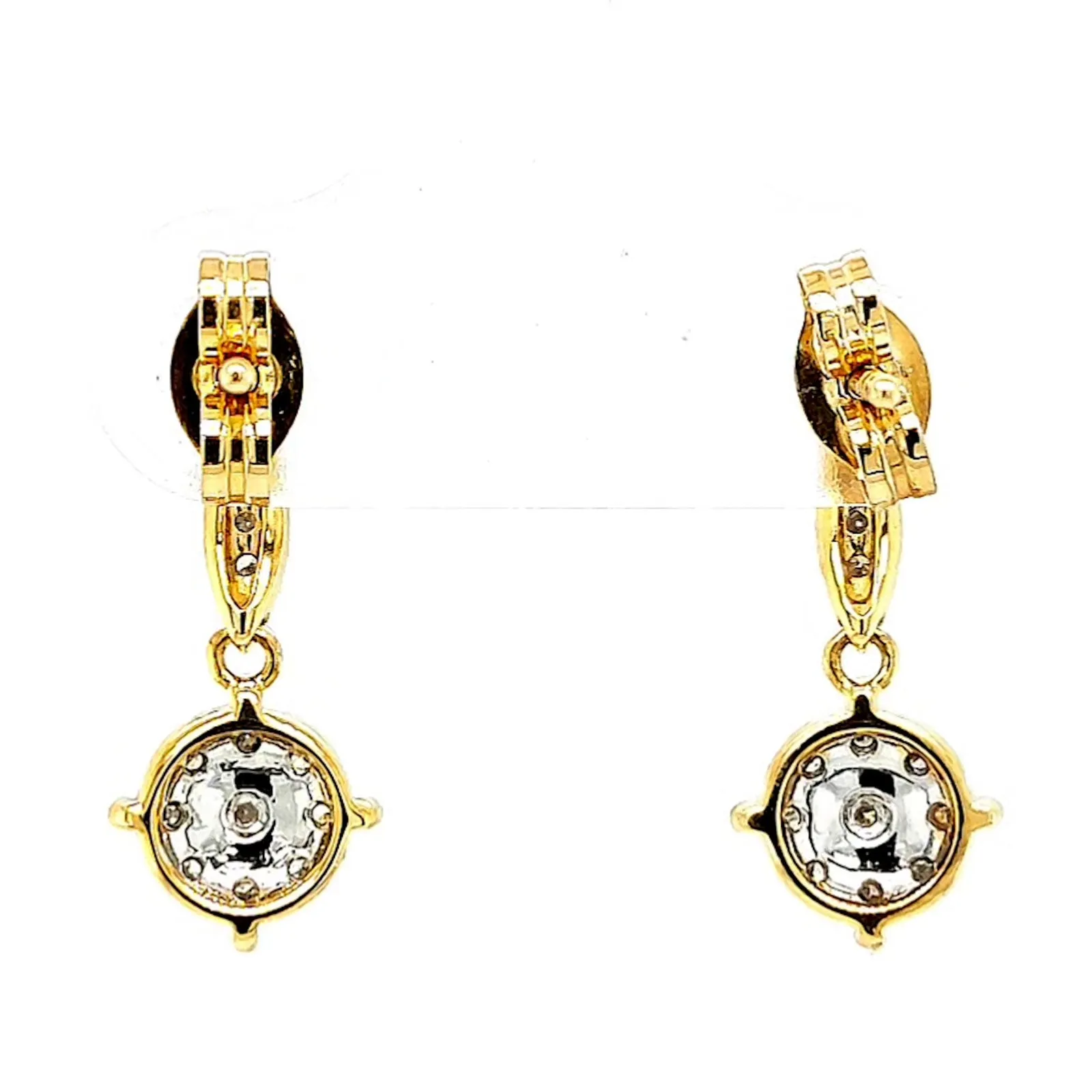 9ct Two Tone Gold Round Brilliant Cut 0.13 Carat tw of Diamonds Drop Earrings