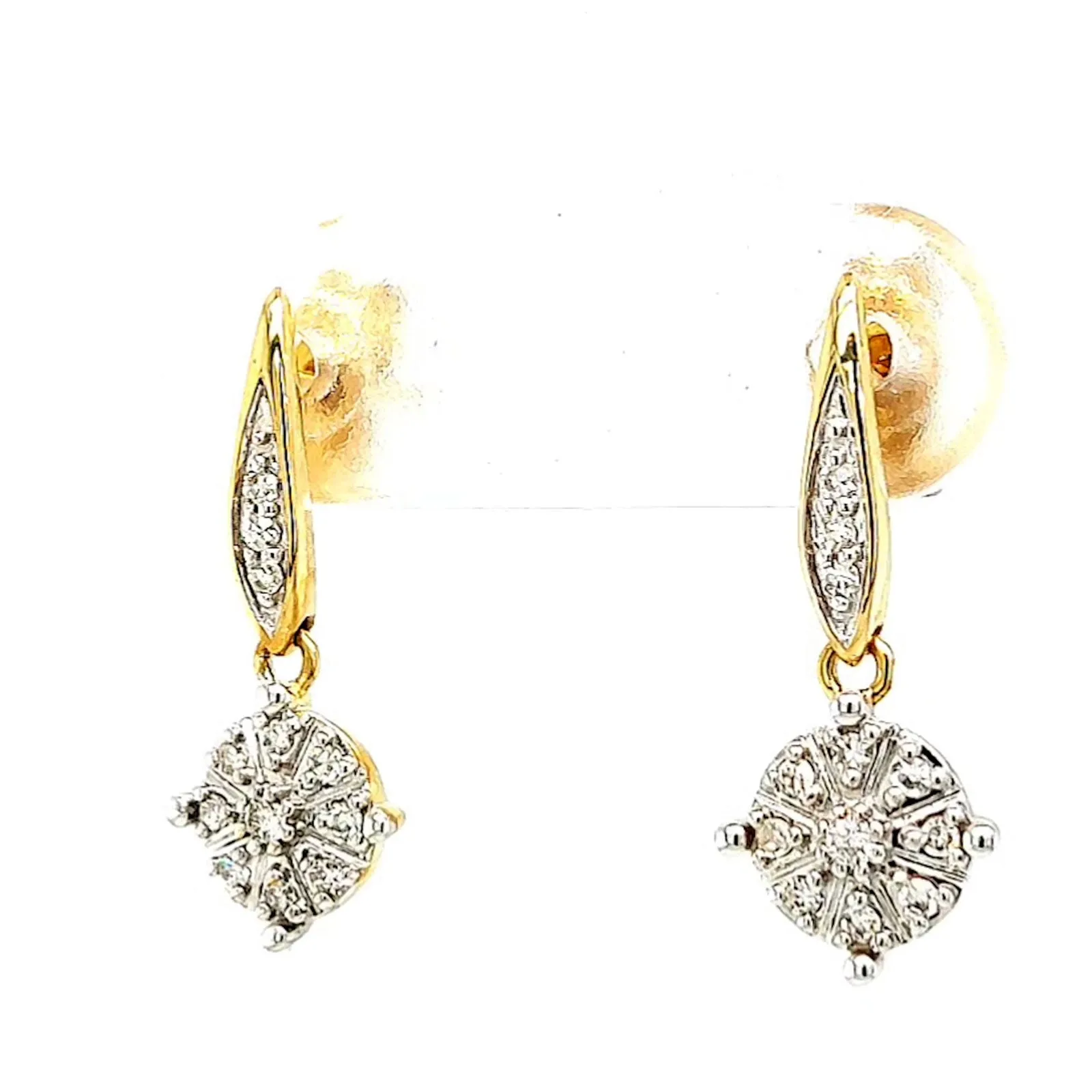 9ct Two Tone Gold Round Brilliant Cut 0.13 Carat tw of Diamonds Drop Earrings