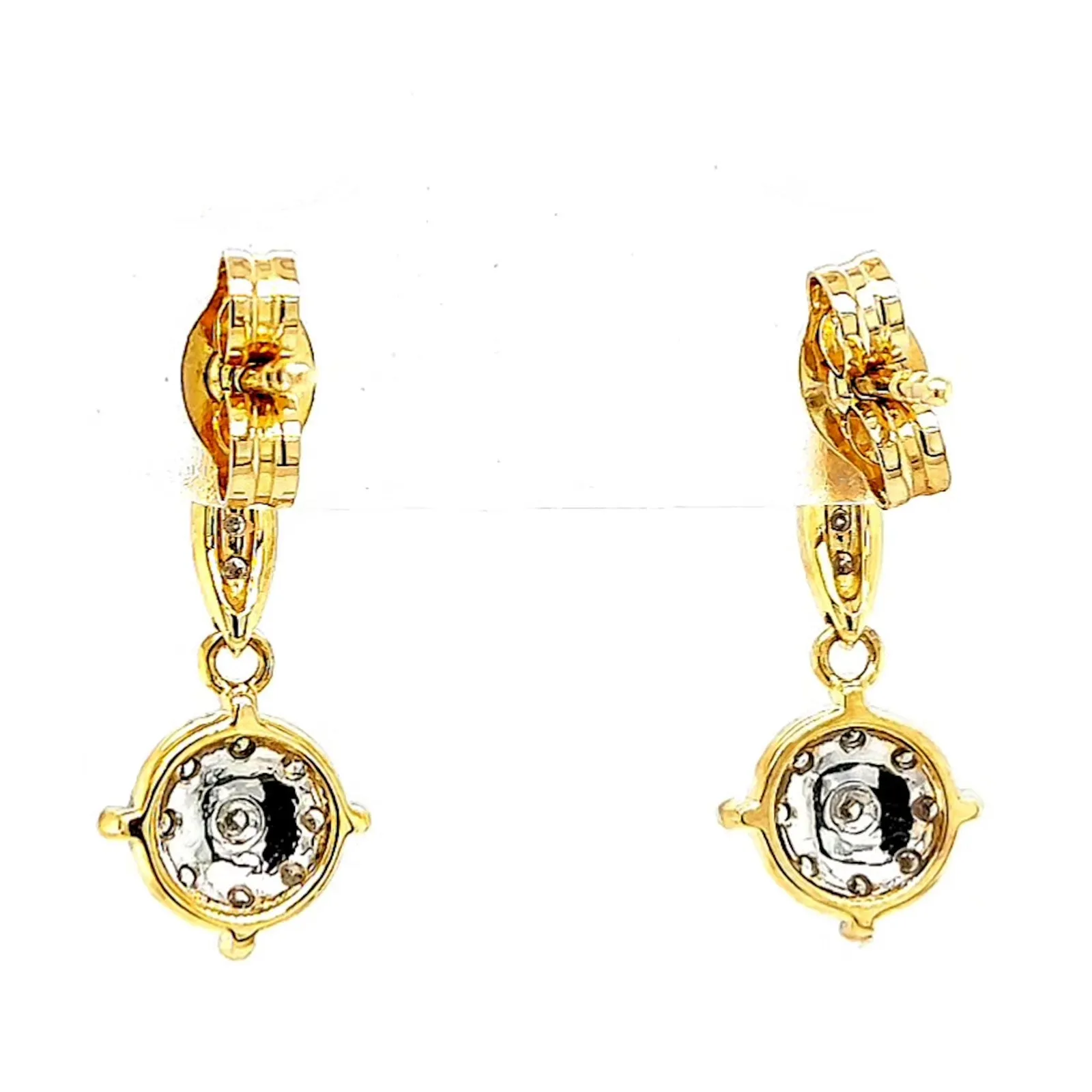 9ct Two Tone Gold Round Brilliant Cut 0.13 Carat tw of Diamonds Drop Earrings