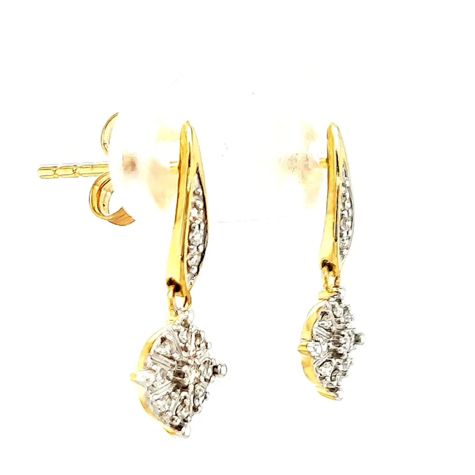 9ct Two Tone Gold Round Brilliant Cut 0.13 Carat tw of Diamonds Drop Earrings