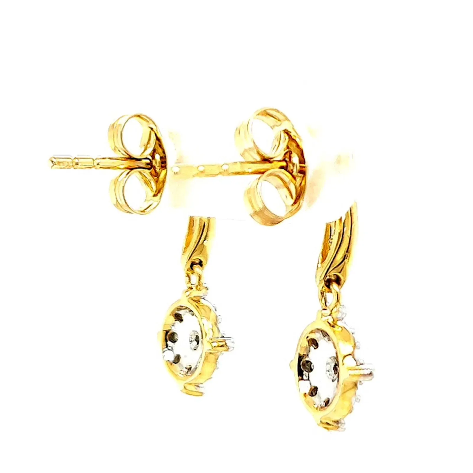 9ct Two Tone Gold Round Brilliant Cut 0.13 Carat tw of Diamonds Drop Earrings