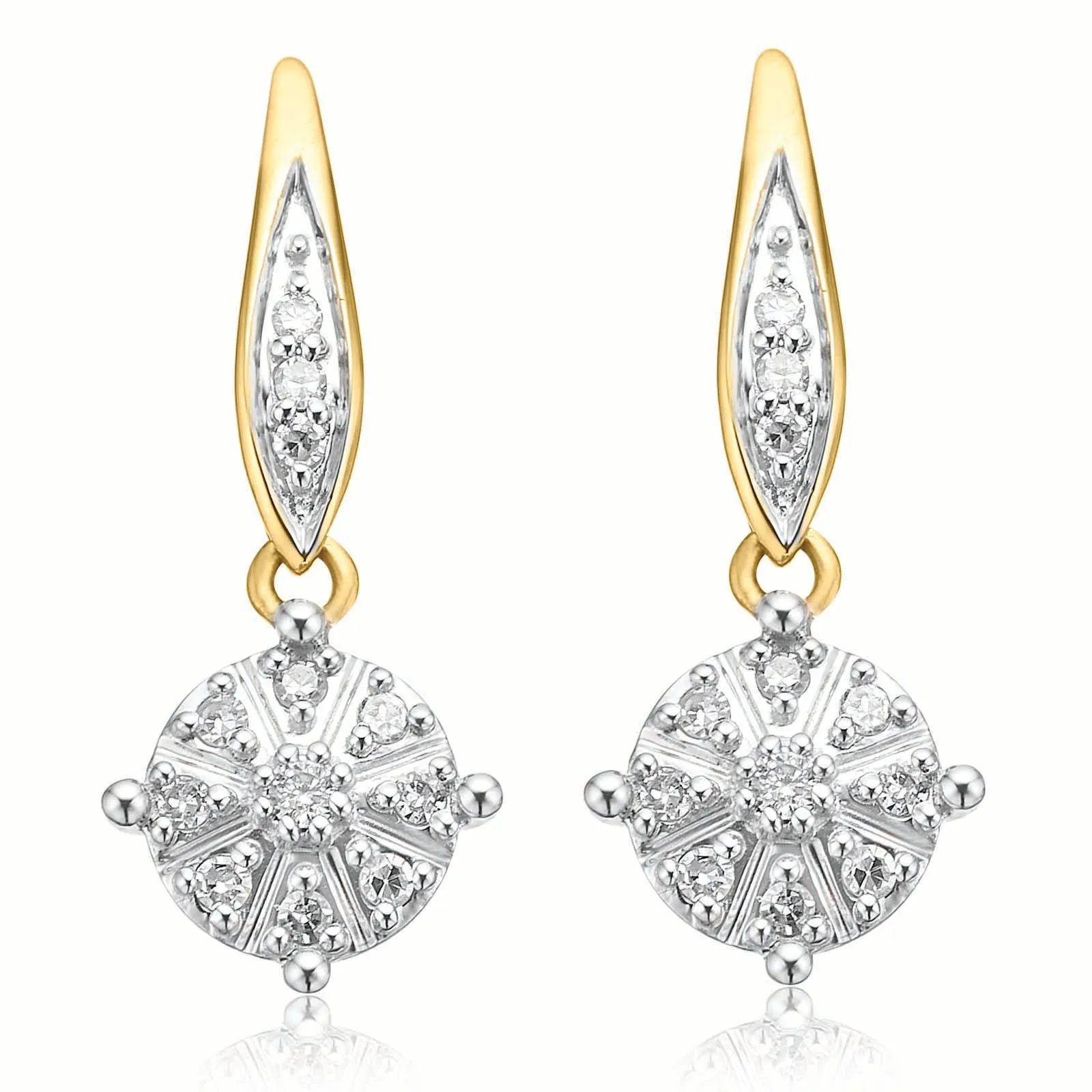 9ct Two Tone Gold Round Brilliant Cut 0.13 Carat tw of Diamonds Drop Earrings