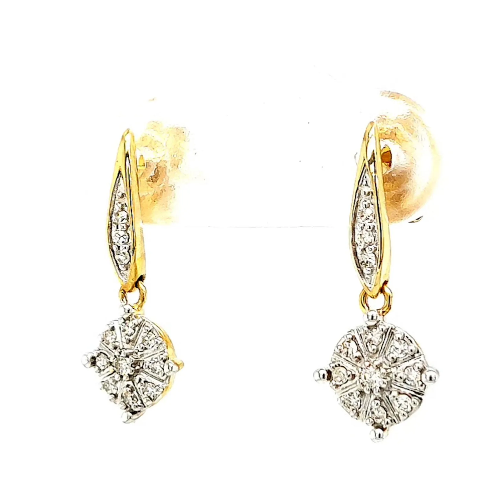 9ct Two Tone Gold Round Brilliant Cut 0.13 Carat tw of Diamonds Drop Earrings