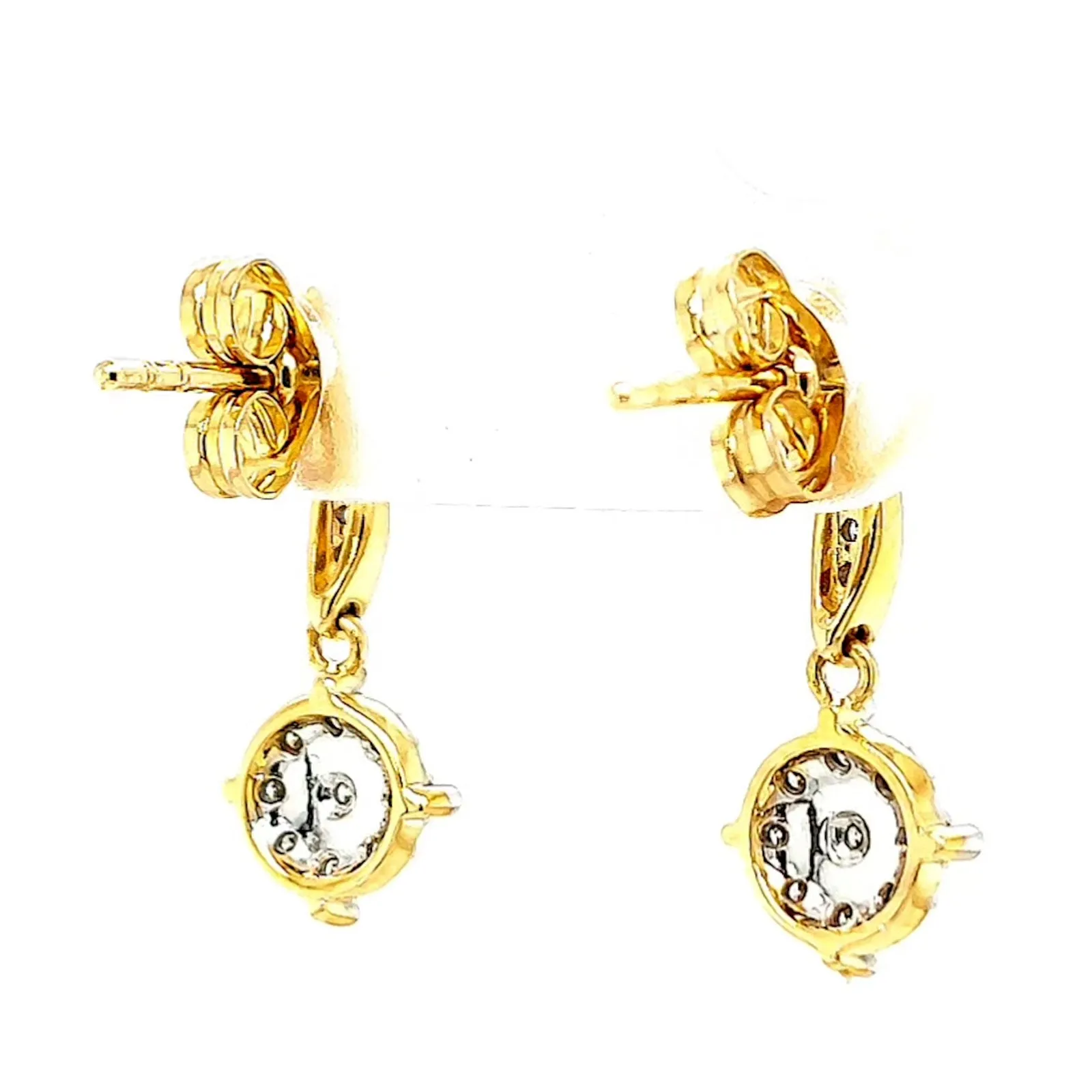 9ct Two Tone Gold Round Brilliant Cut 0.13 Carat tw of Diamonds Drop Earrings