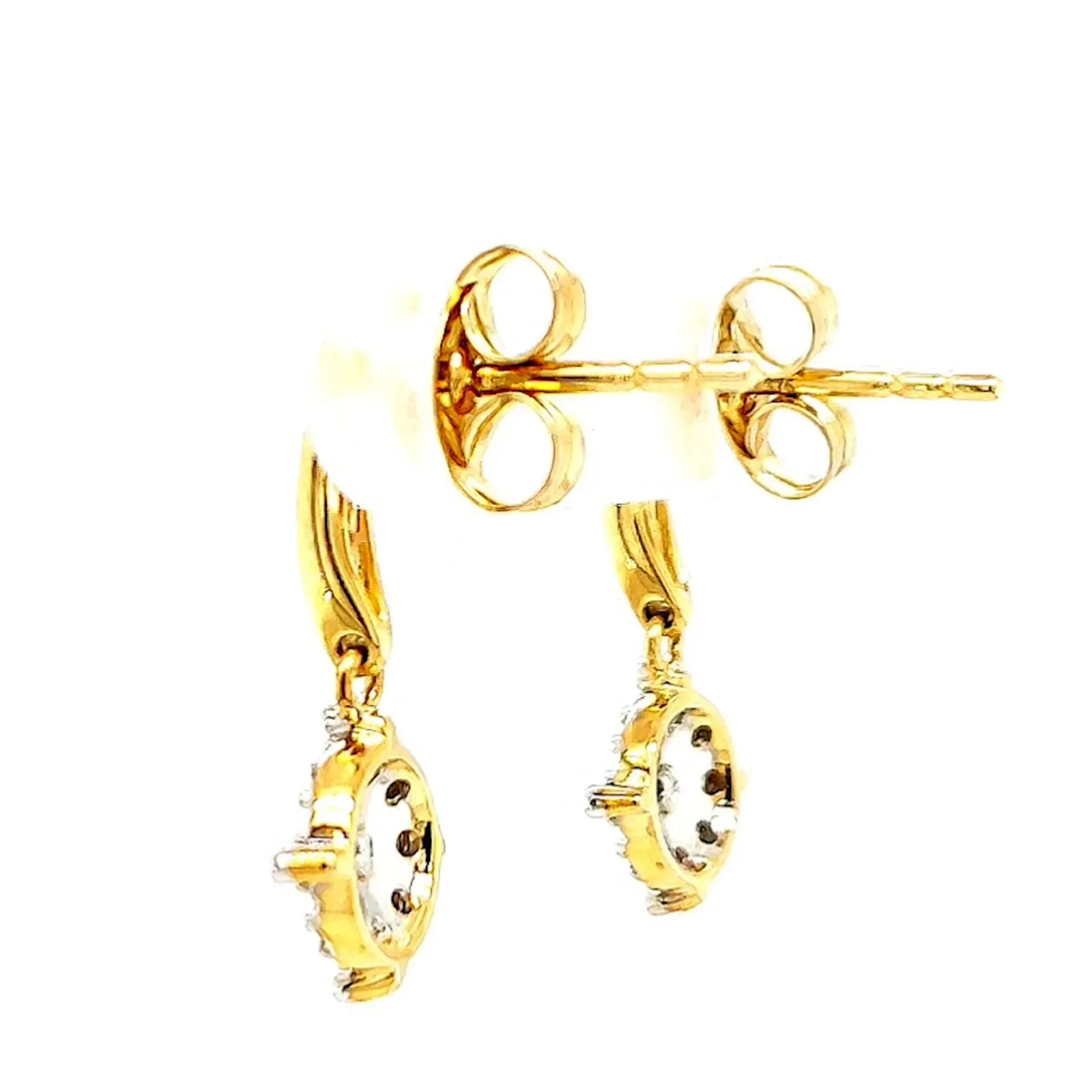 9ct Two Tone Gold Round Brilliant Cut 0.13 Carat tw of Diamonds Drop Earrings