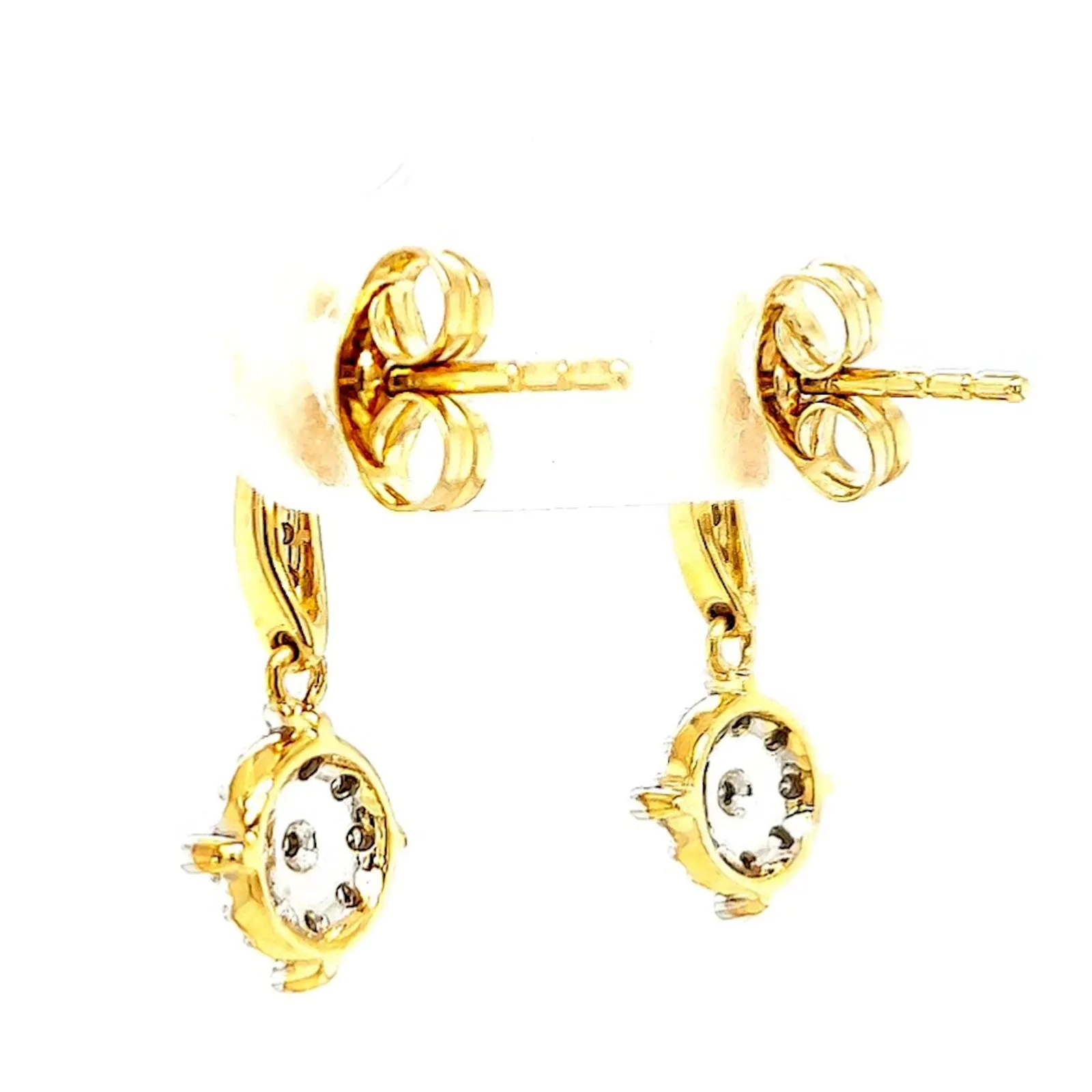 9ct Two Tone Gold Round Brilliant Cut 0.13 Carat tw of Diamonds Drop Earrings