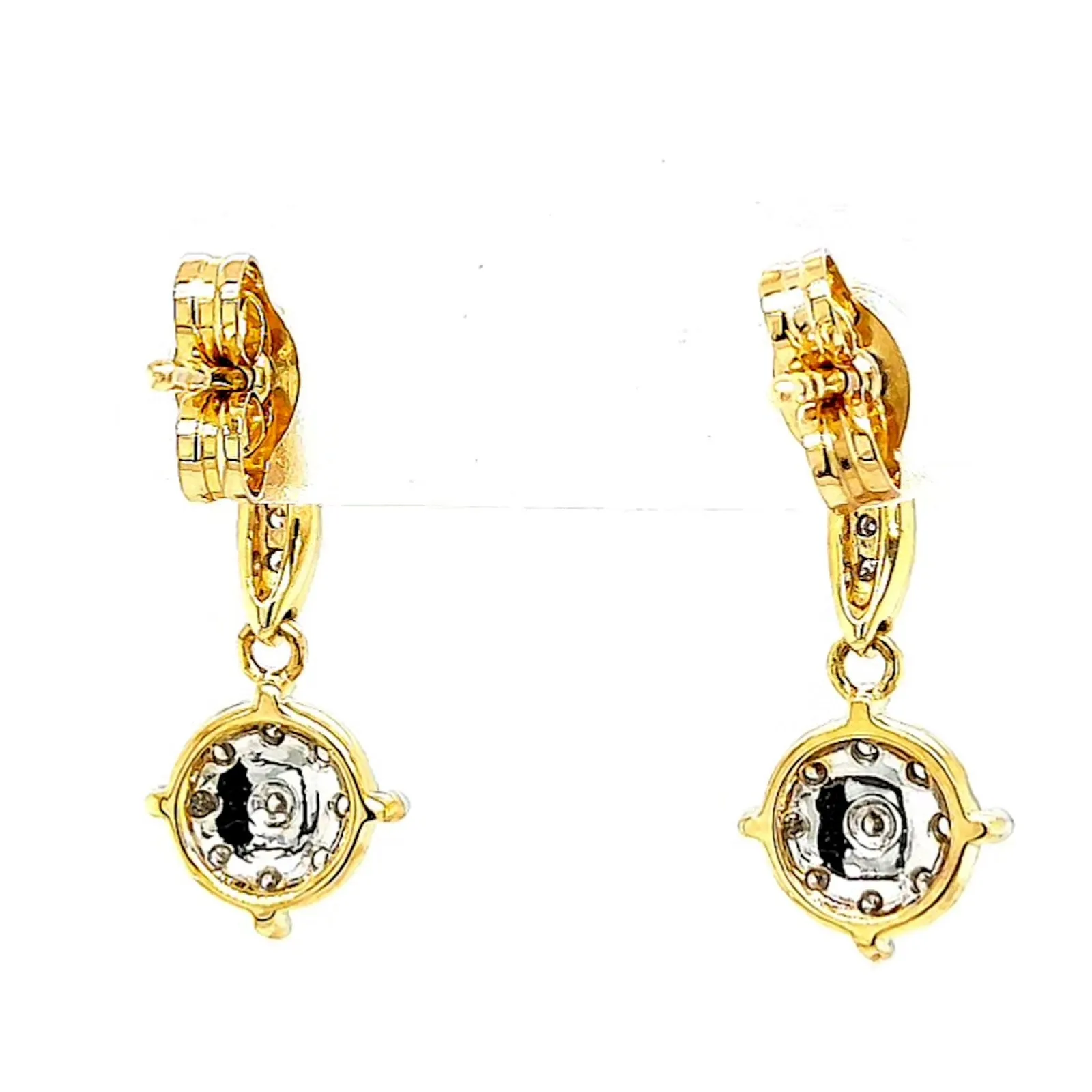 9ct Two Tone Gold Round Brilliant Cut 0.13 Carat tw of Diamonds Drop Earrings