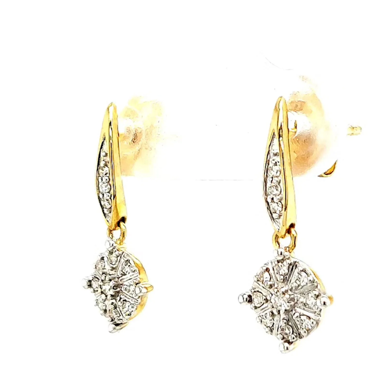 9ct Two Tone Gold Round Brilliant Cut 0.13 Carat tw of Diamonds Drop Earrings