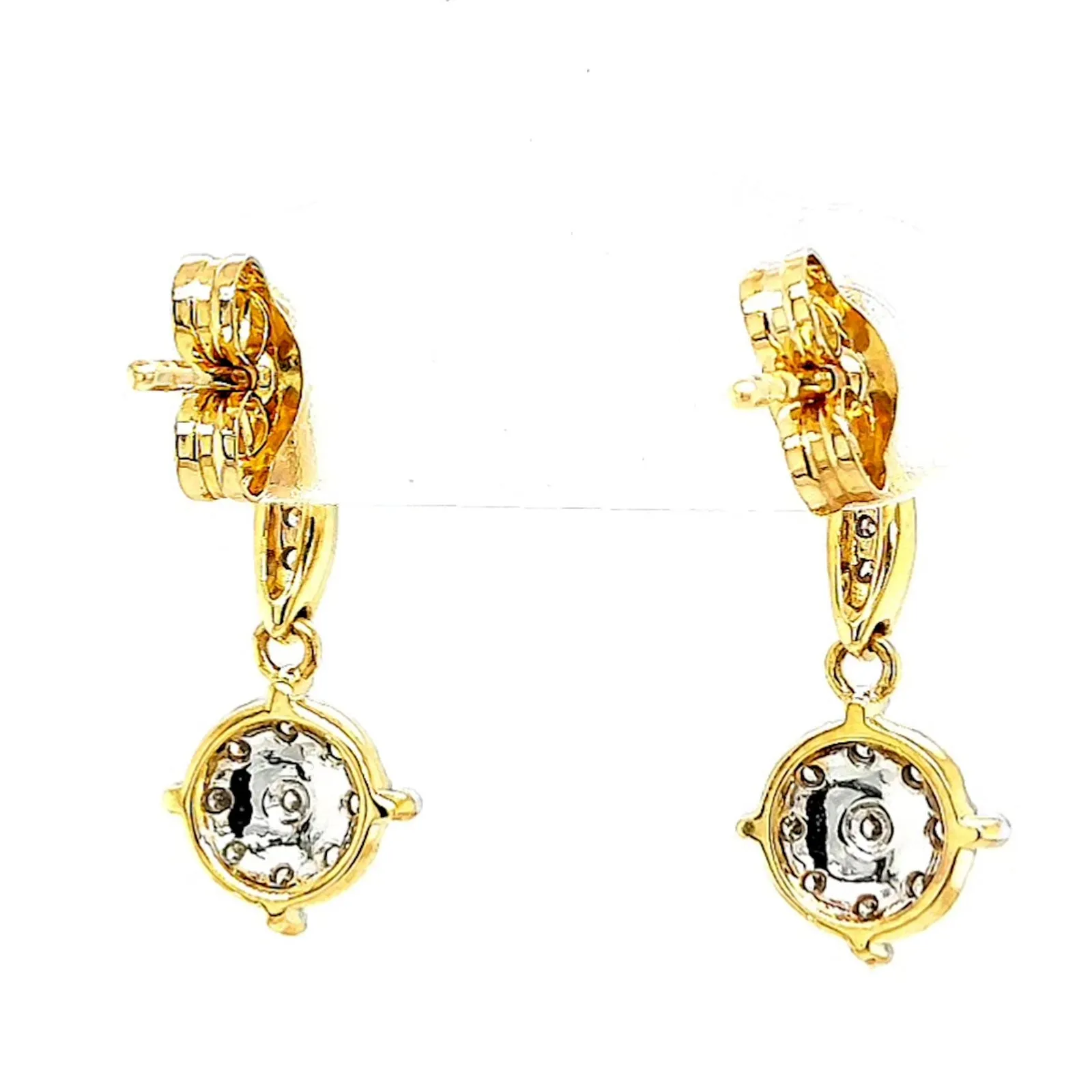 9ct Two Tone Gold Round Brilliant Cut 0.13 Carat tw of Diamonds Drop Earrings