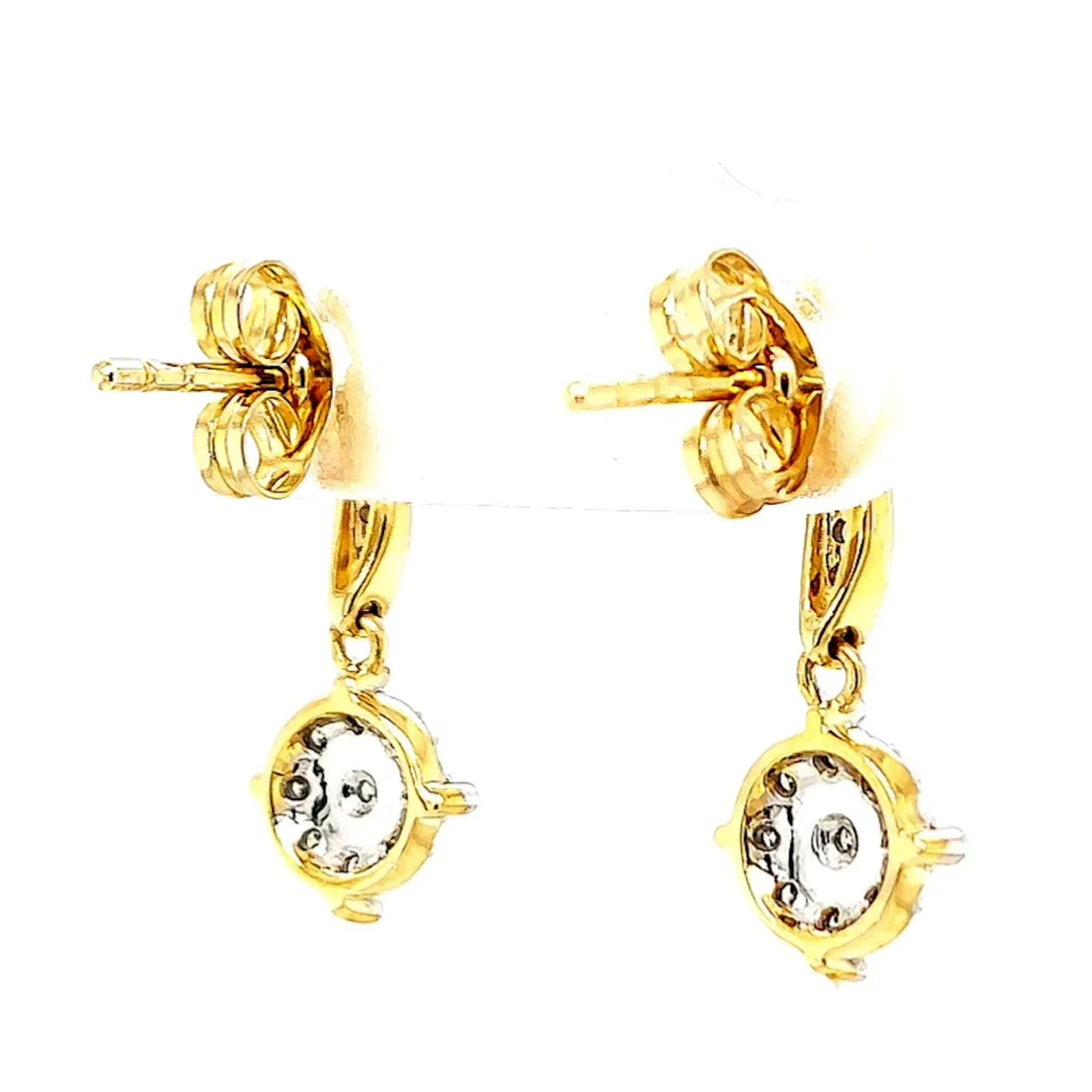 9ct Two Tone Gold Round Brilliant Cut 0.13 Carat tw of Diamonds Drop Earrings