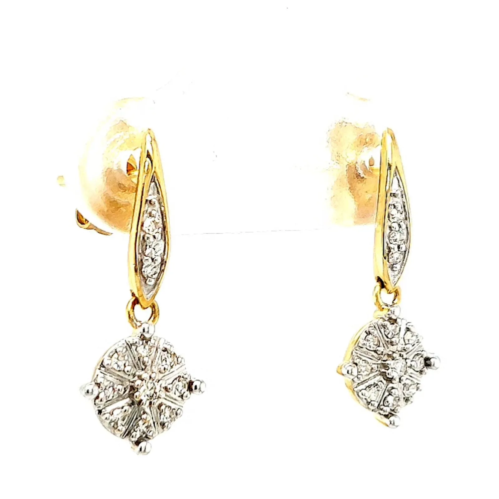 9ct Two Tone Gold Round Brilliant Cut 0.13 Carat tw of Diamonds Drop Earrings