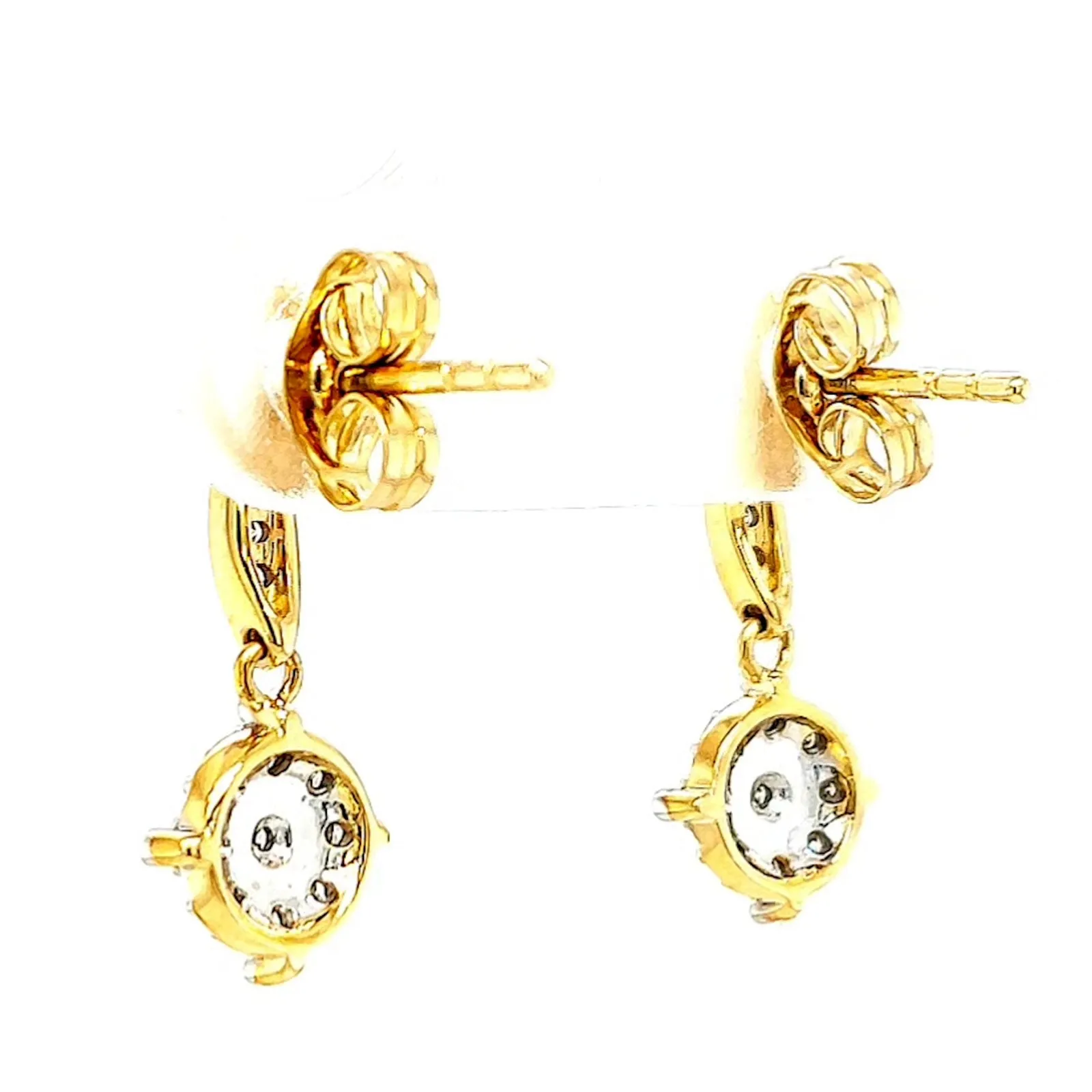 9ct Two Tone Gold Round Brilliant Cut 0.13 Carat tw of Diamonds Drop Earrings