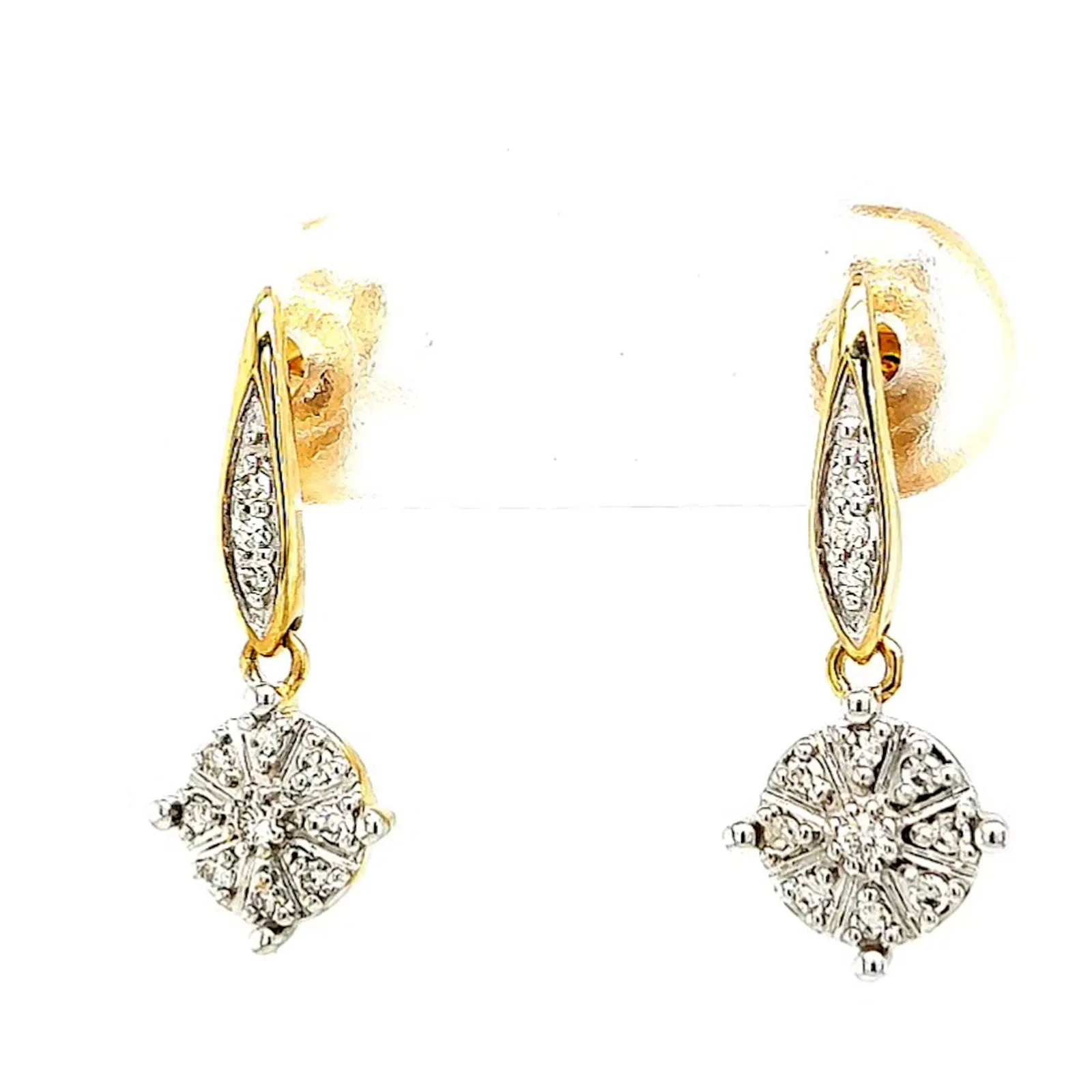 9ct Two Tone Gold Round Brilliant Cut 0.13 Carat tw of Diamonds Drop Earrings