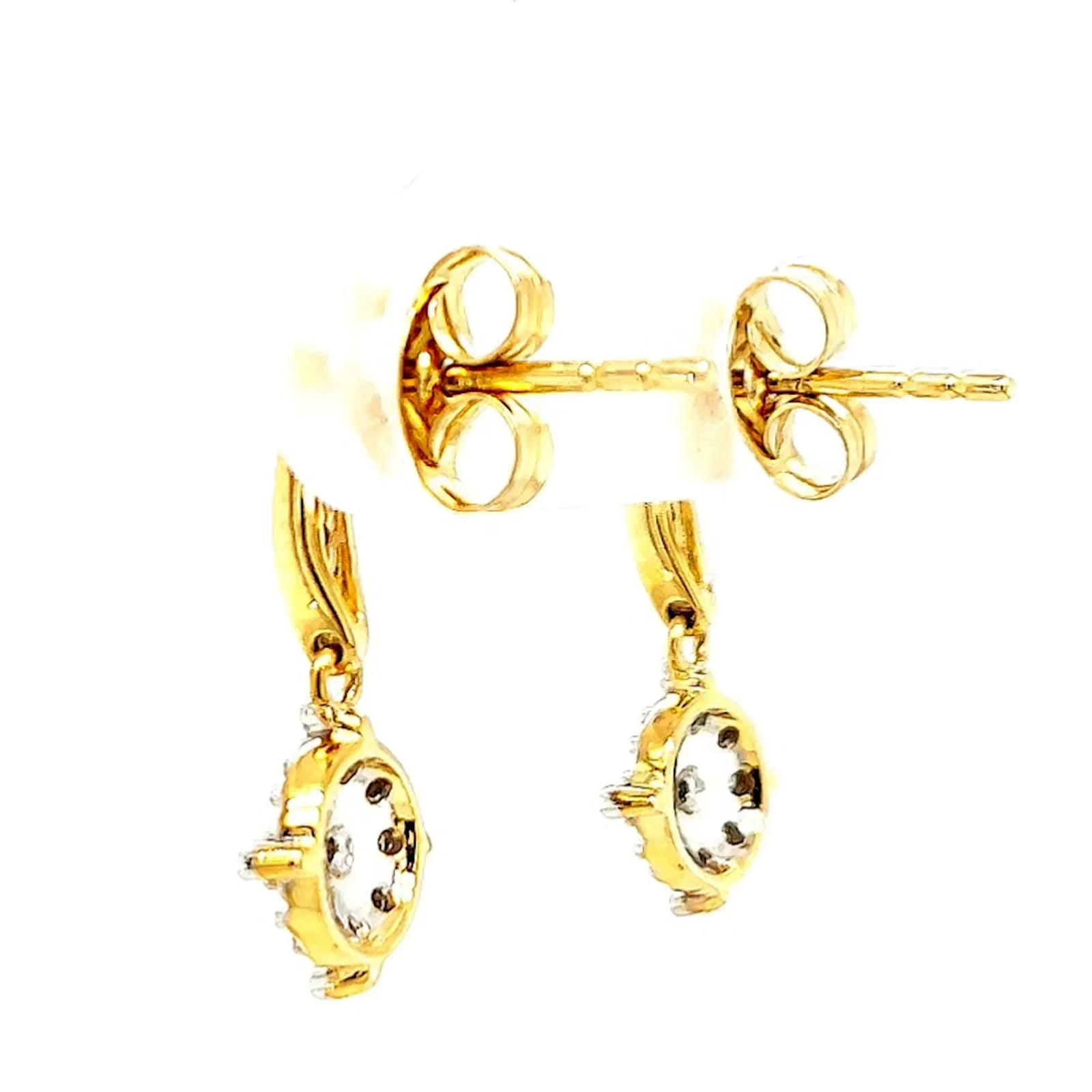 9ct Two Tone Gold Round Brilliant Cut 0.13 Carat tw of Diamonds Drop Earrings