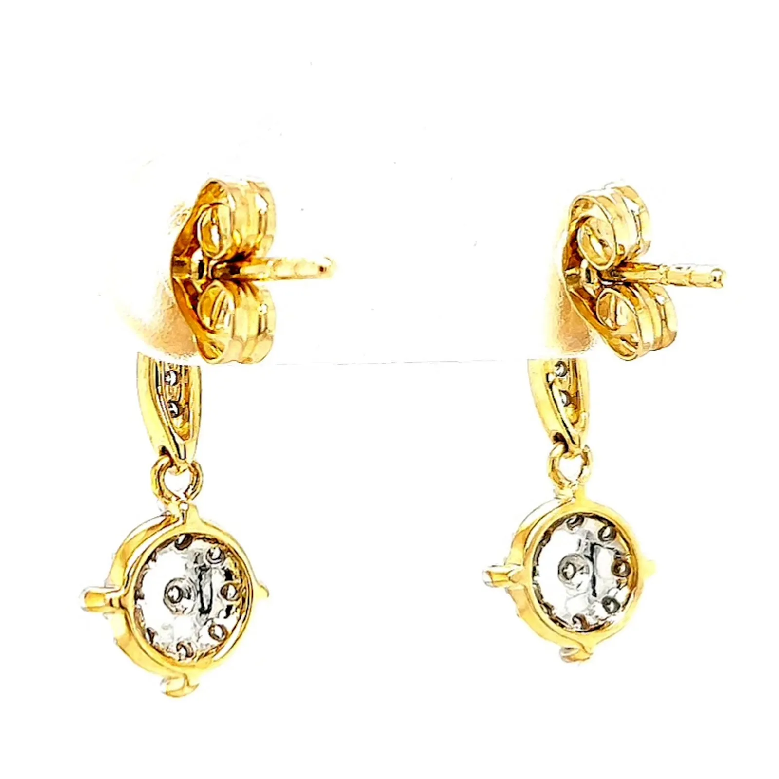 9ct Two Tone Gold Round Brilliant Cut 0.13 Carat tw of Diamonds Drop Earrings