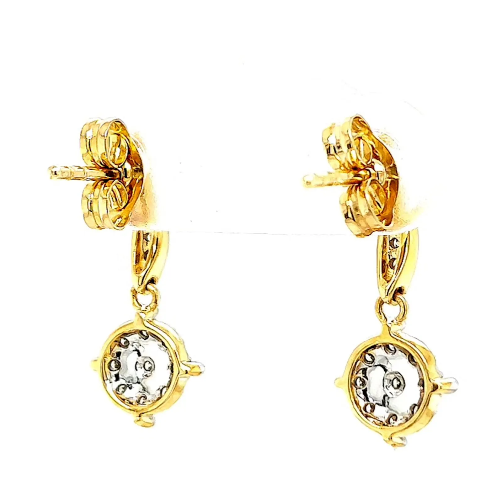 9ct Two Tone Gold Round Brilliant Cut 0.13 Carat tw of Diamonds Drop Earrings