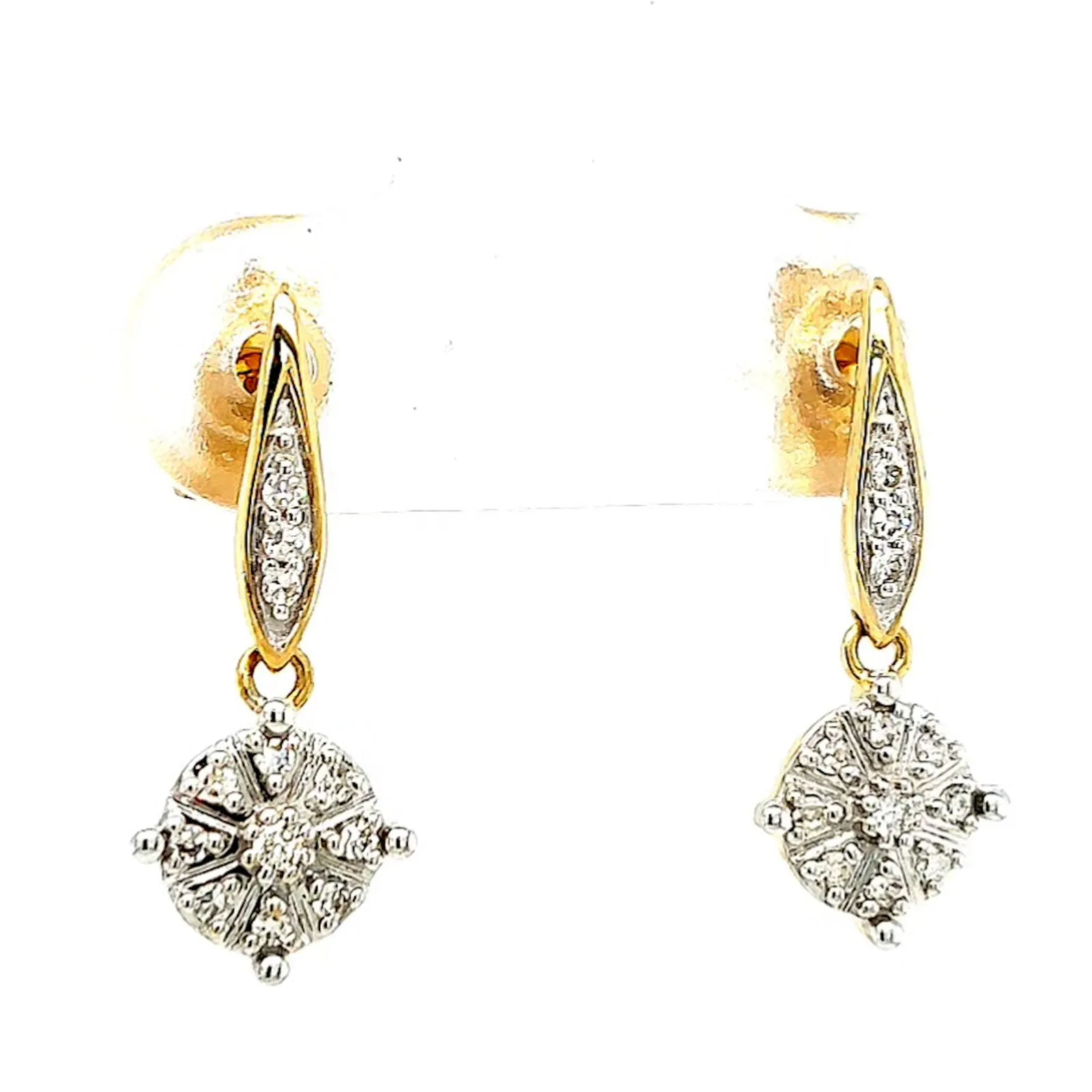 9ct Two Tone Gold Round Brilliant Cut 0.13 Carat tw of Diamonds Drop Earrings