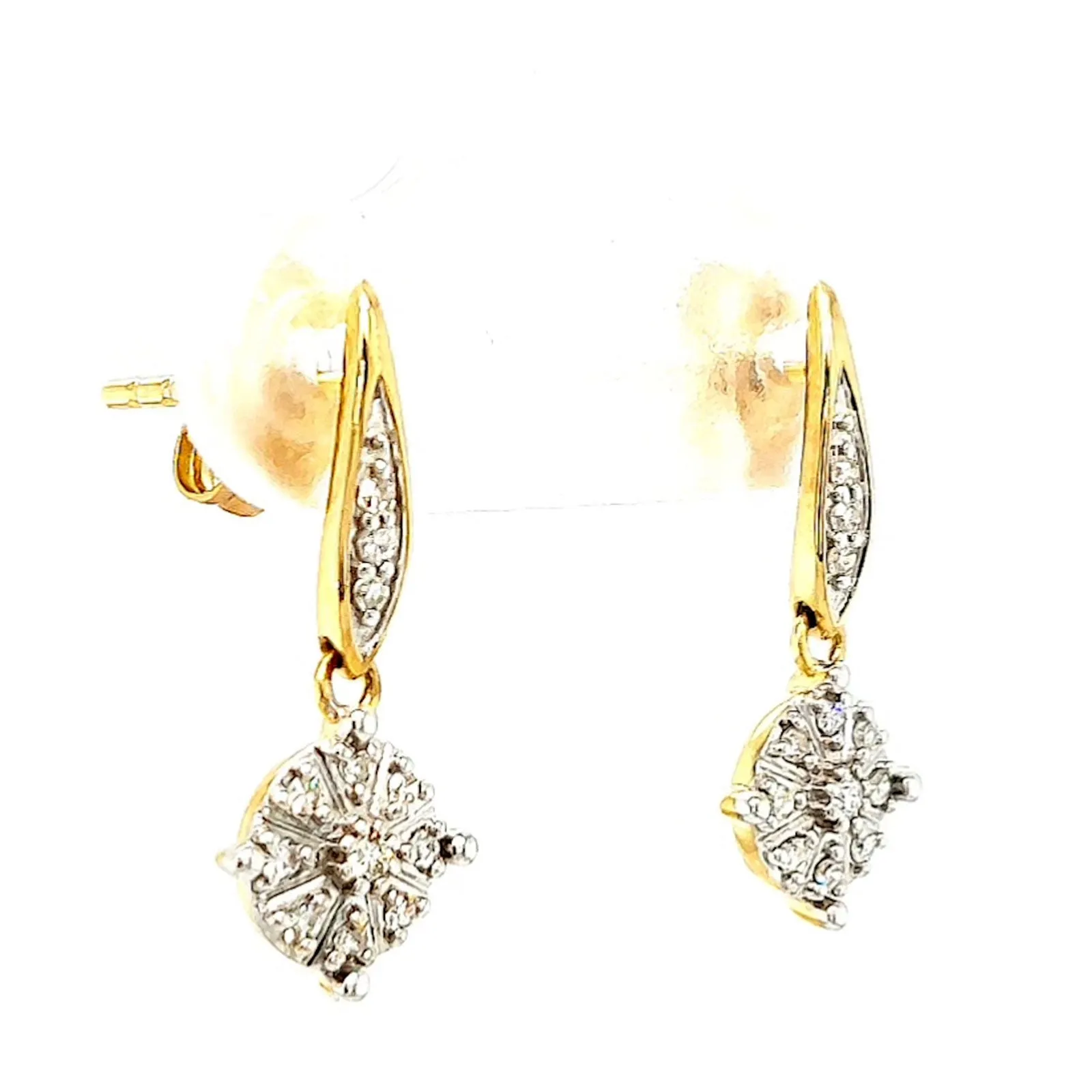 9ct Two Tone Gold Round Brilliant Cut 0.13 Carat tw of Diamonds Drop Earrings