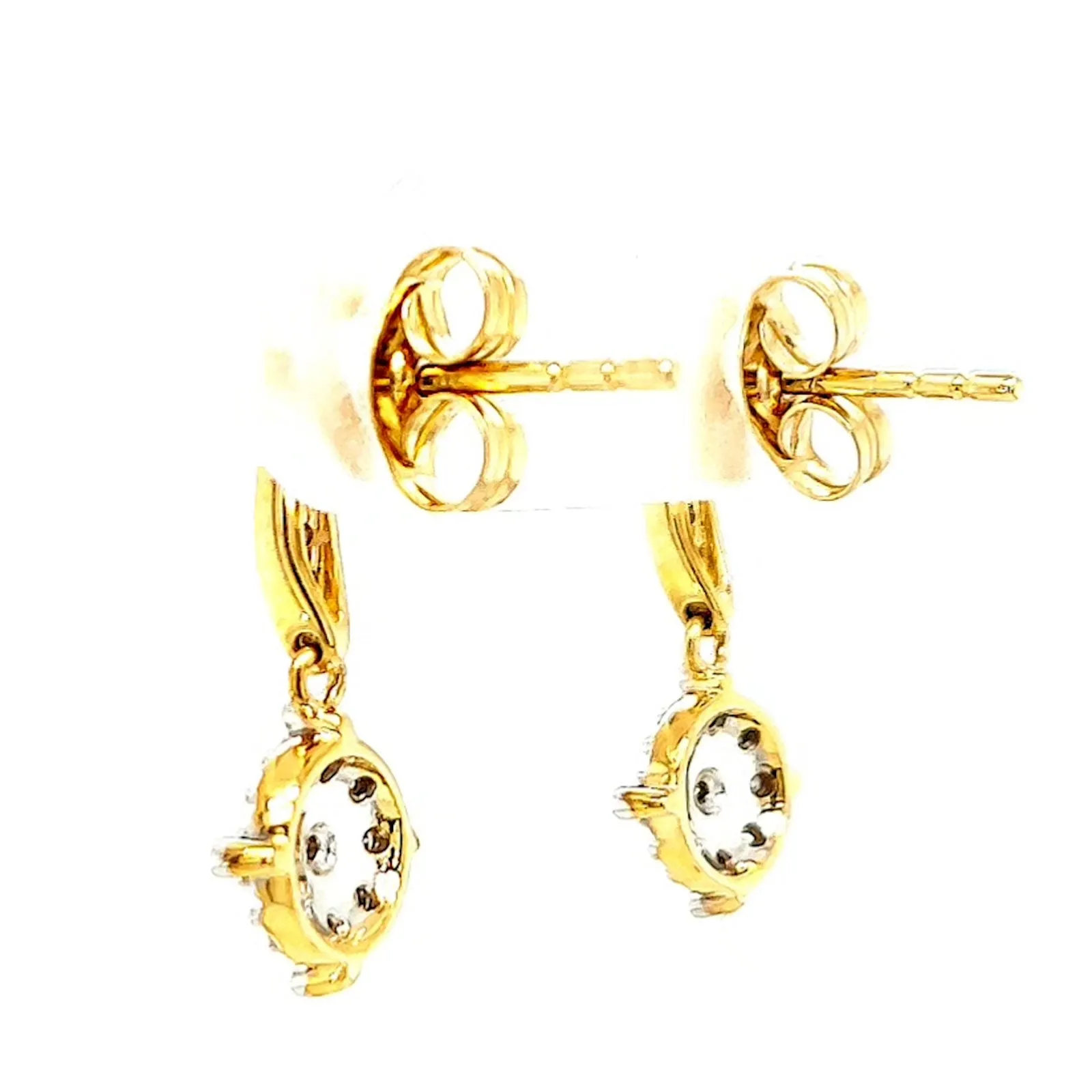 9ct Two Tone Gold Round Brilliant Cut 0.13 Carat tw of Diamonds Drop Earrings