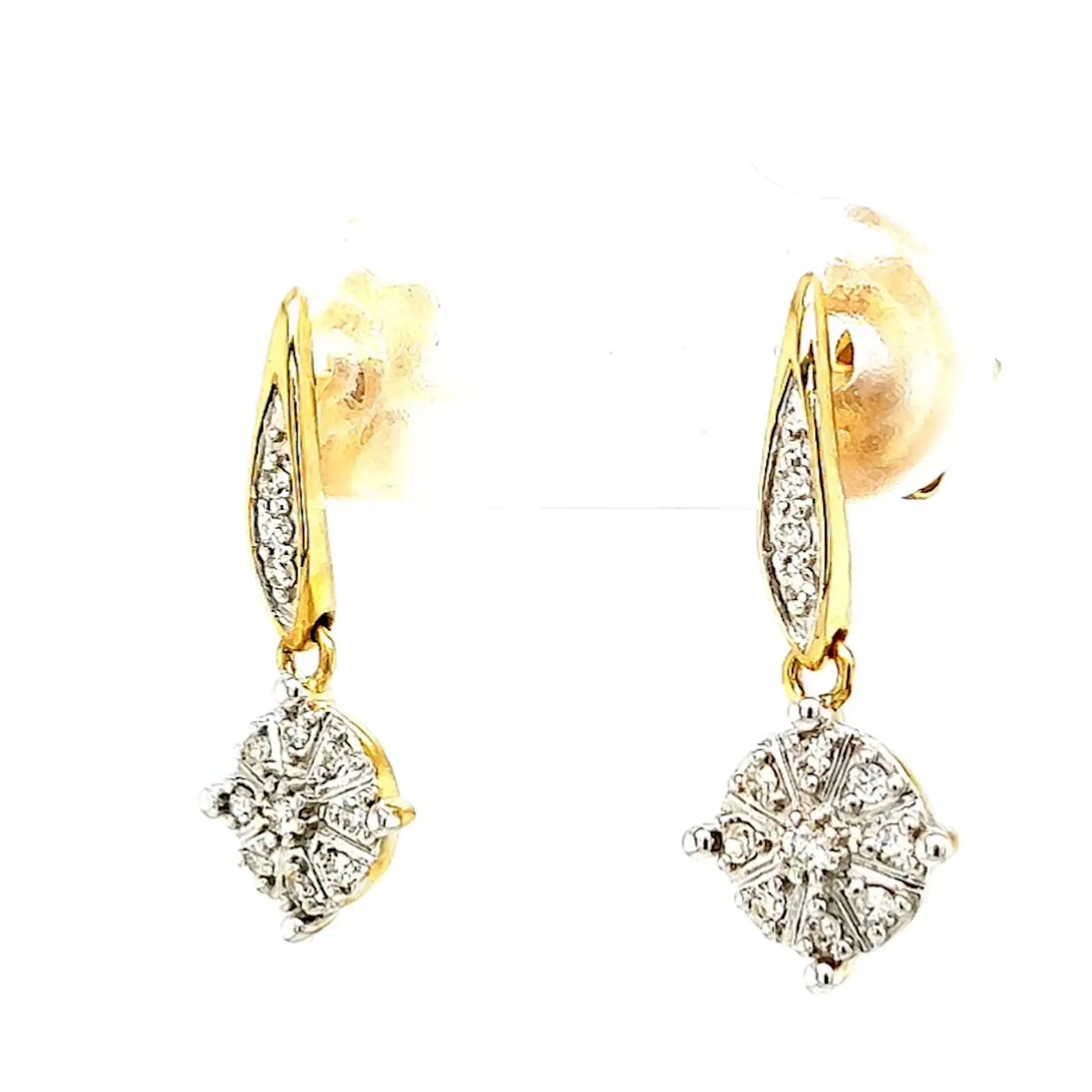 9ct Two Tone Gold Round Brilliant Cut 0.13 Carat tw of Diamonds Drop Earrings