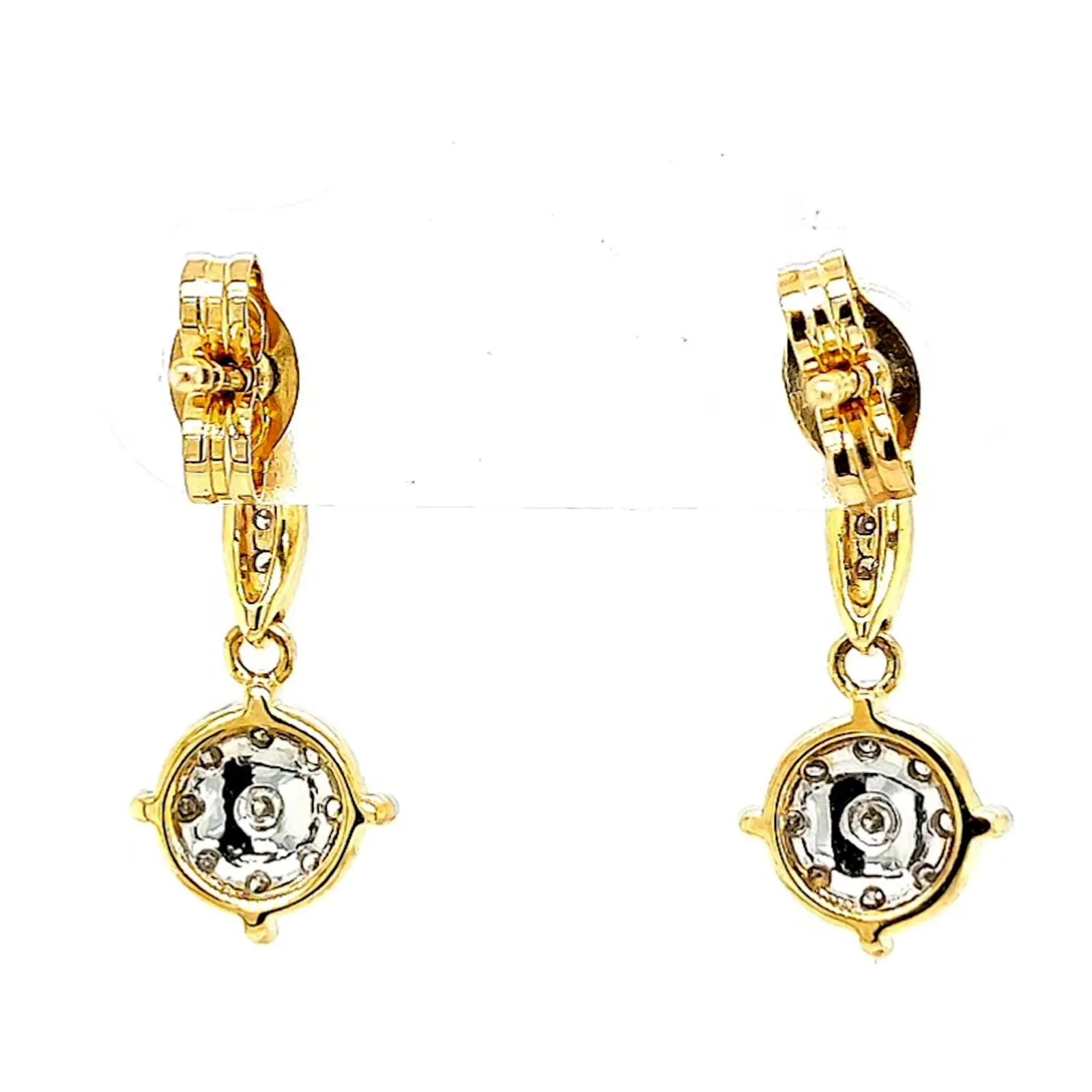 9ct Two Tone Gold Round Brilliant Cut 0.13 Carat tw of Diamonds Drop Earrings