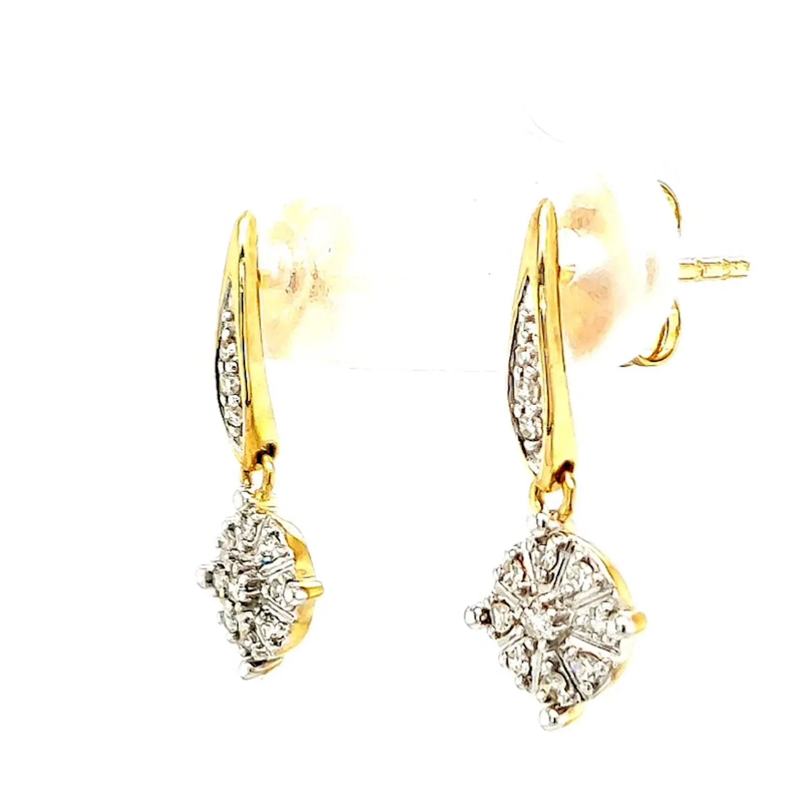 9ct Two Tone Gold Round Brilliant Cut 0.13 Carat tw of Diamonds Drop Earrings