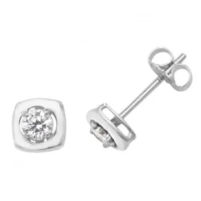 9ct White Gold Zirconia Square Stud Earrings ES471W