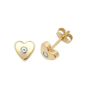 9ct Yellow Gold Heart Zirconia Stud Earrings ES313