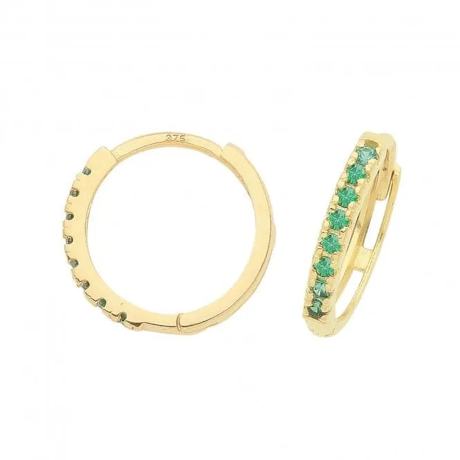 9ct Yellow Gold Huggies Earrings with Emerald Green Zirconia stones ER1181E