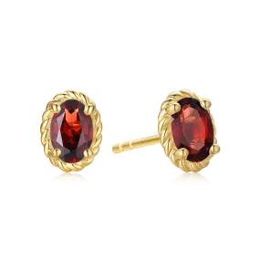 9ct Yellow Gold Oval Cut 6x4mm Garnet January Stud Earrings