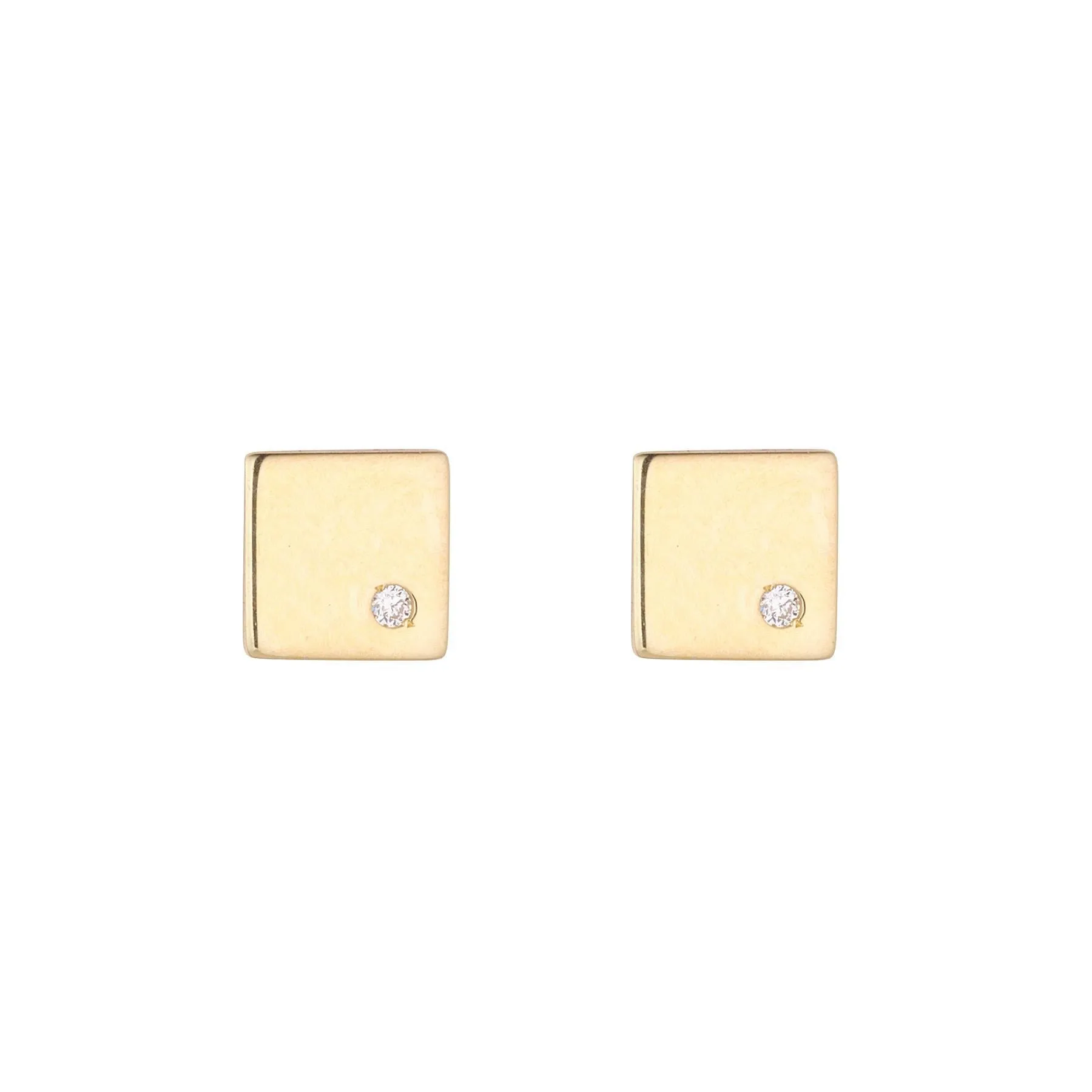 9kt Gold Square Single Diamond Stud Earrings