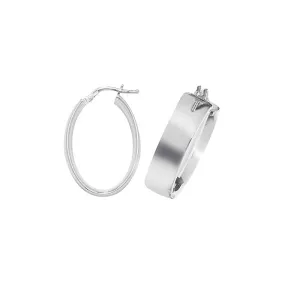 Acotis Silver Hoop Earrings Oval Plain G51075-V3