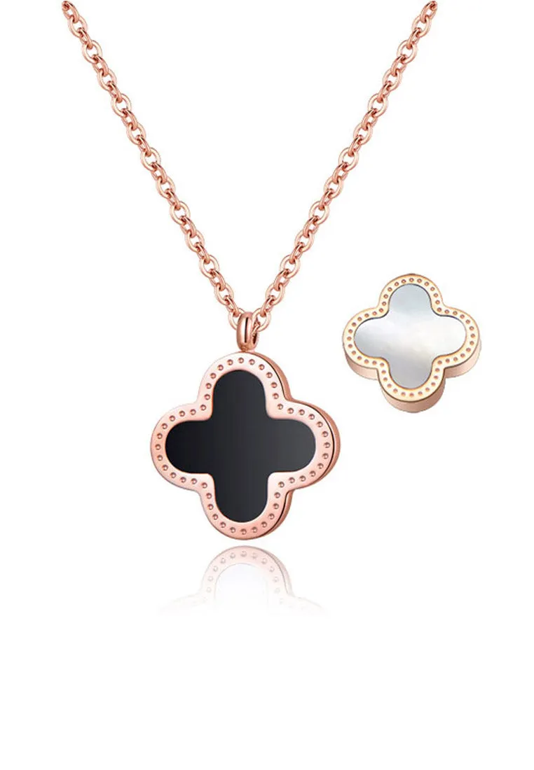 Adele Reversible Two Side Four Leaf Clover Pendant Necklace