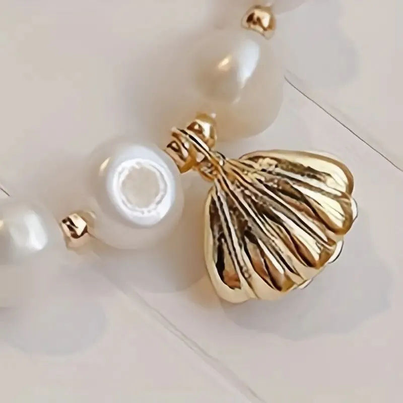 Adjustable Golden Shell Charm Pearl Bracelet 7 - 8mm