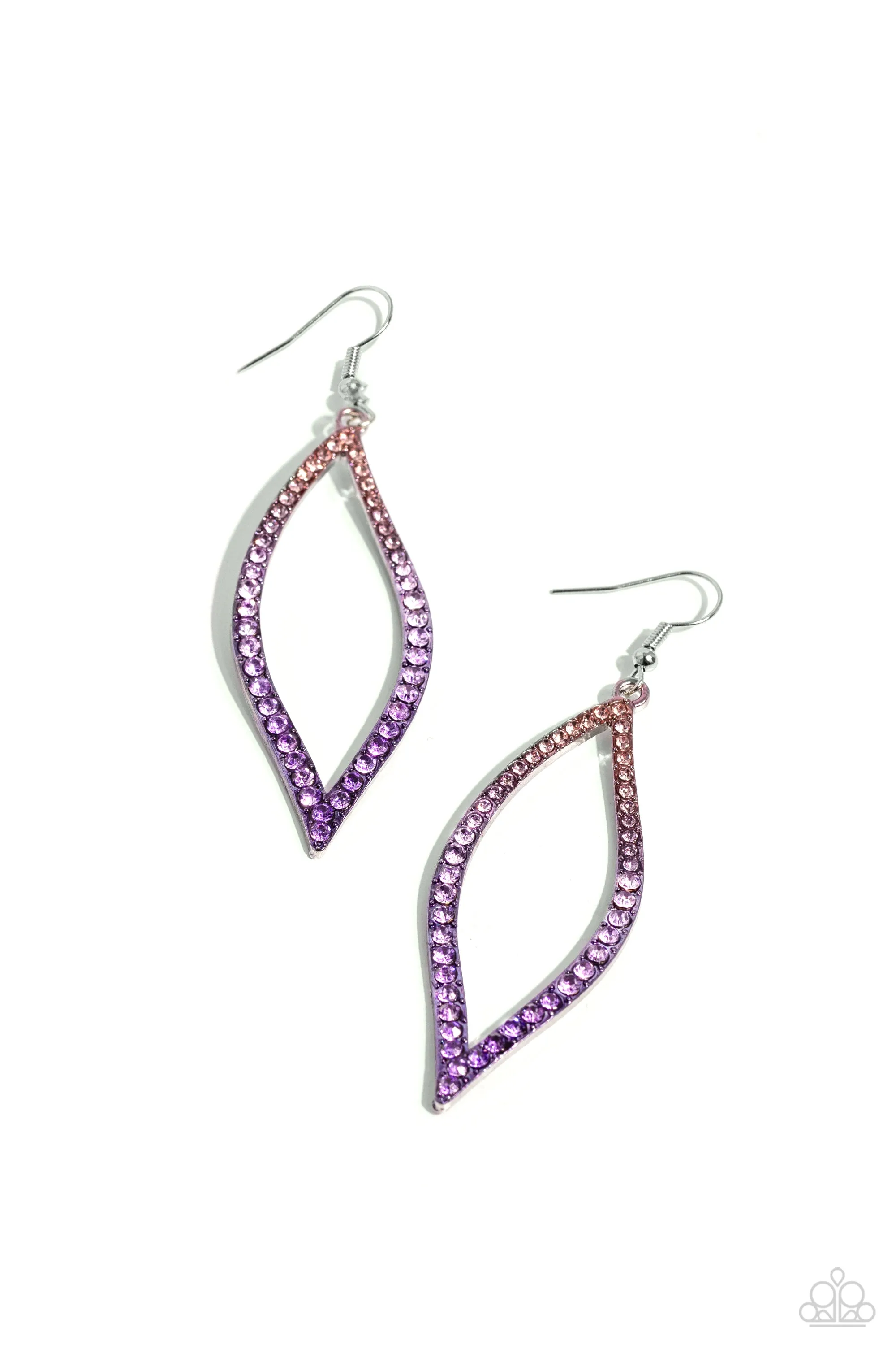 Admirable Asymmetry - Purple - Ombre Rhinestone Paparazzi Fishhook Earrings