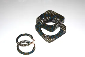 African Bracelet and Earrings Set White/Blue/Brown