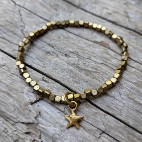 African Brass Elastic Bracelet with Tiny Star Charm