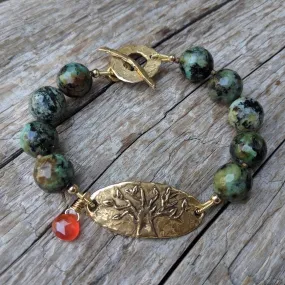 African Turquoise & Carnelian Tree of Live Forest Green Bracelet