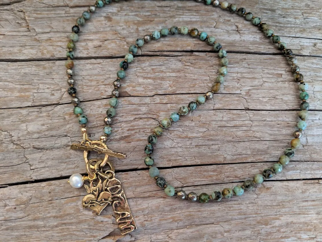 African Turquoise Dream Pendant Necklace-Bracelet 2in1