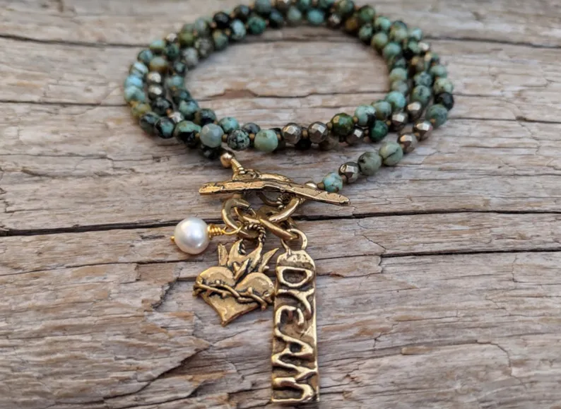 African Turquoise Dream Pendant Necklace-Bracelet 2in1