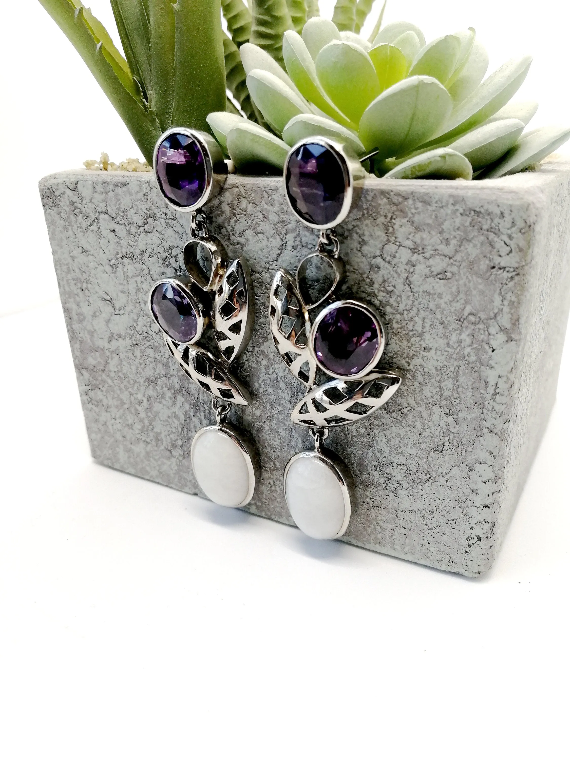 Alexandrite Moonstone Statement Earrings.