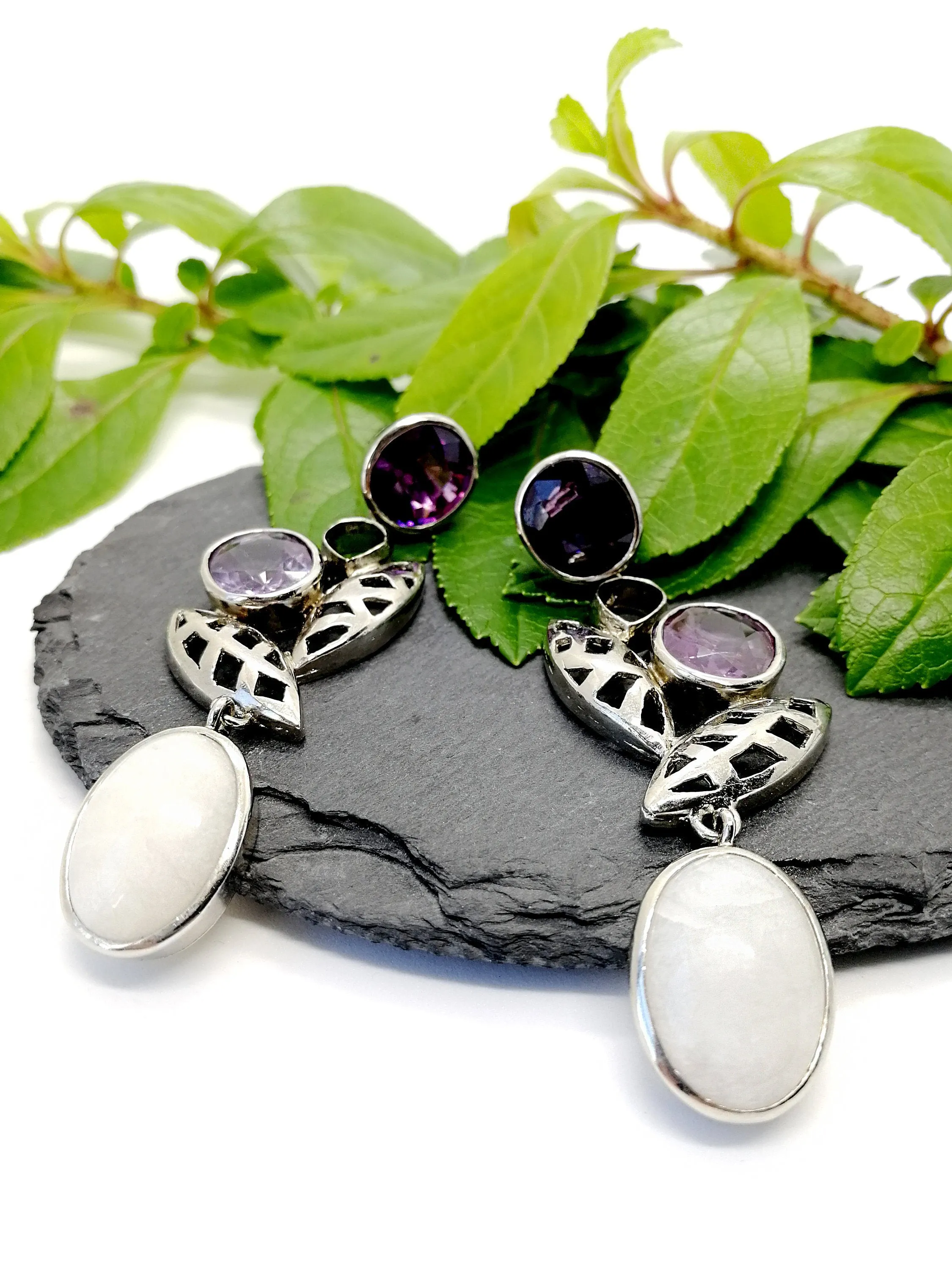 Alexandrite Moonstone Statement Earrings.