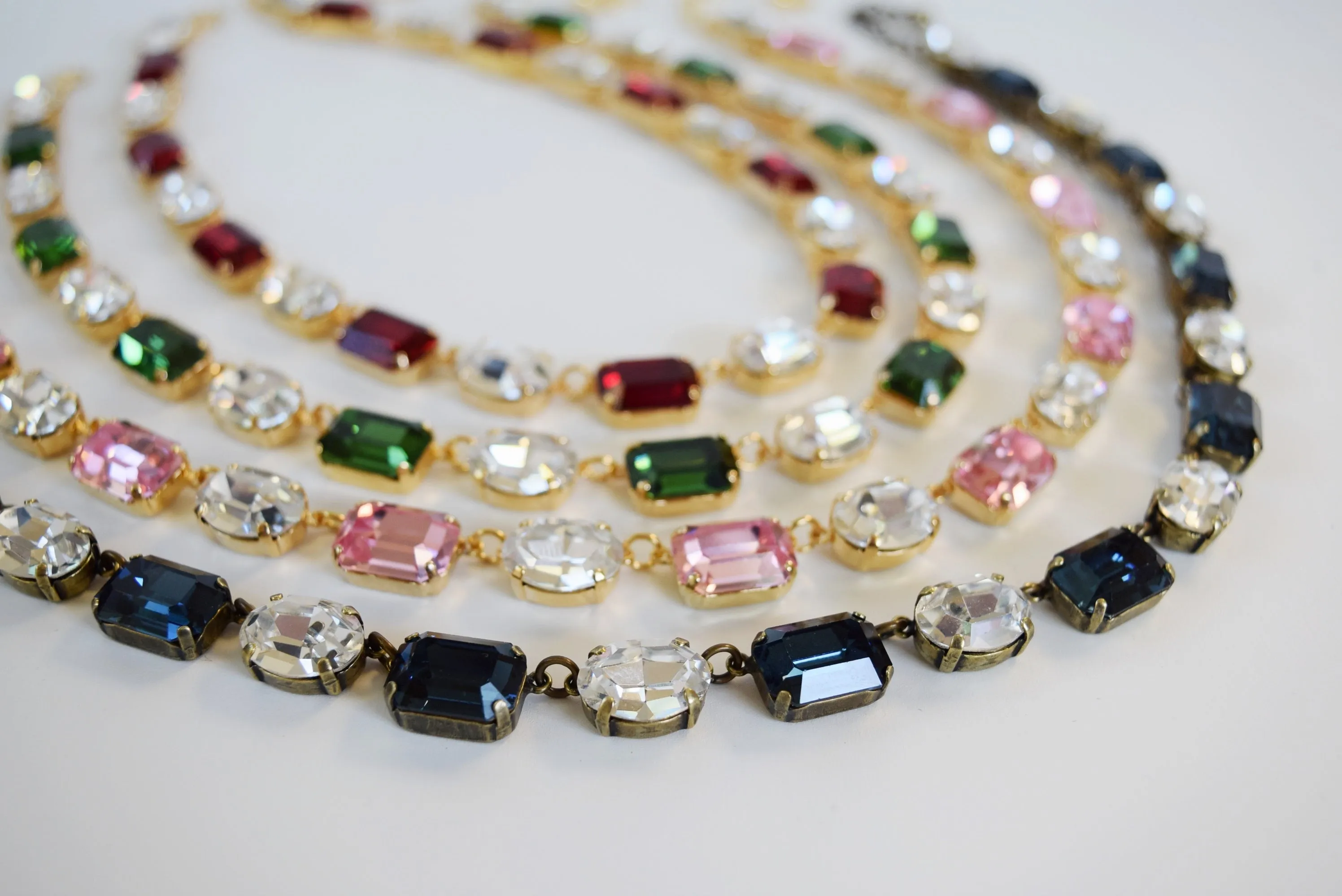 Alternating Swarovski Crystal Collet Necklaces - Medium Oval, Medium Octagon