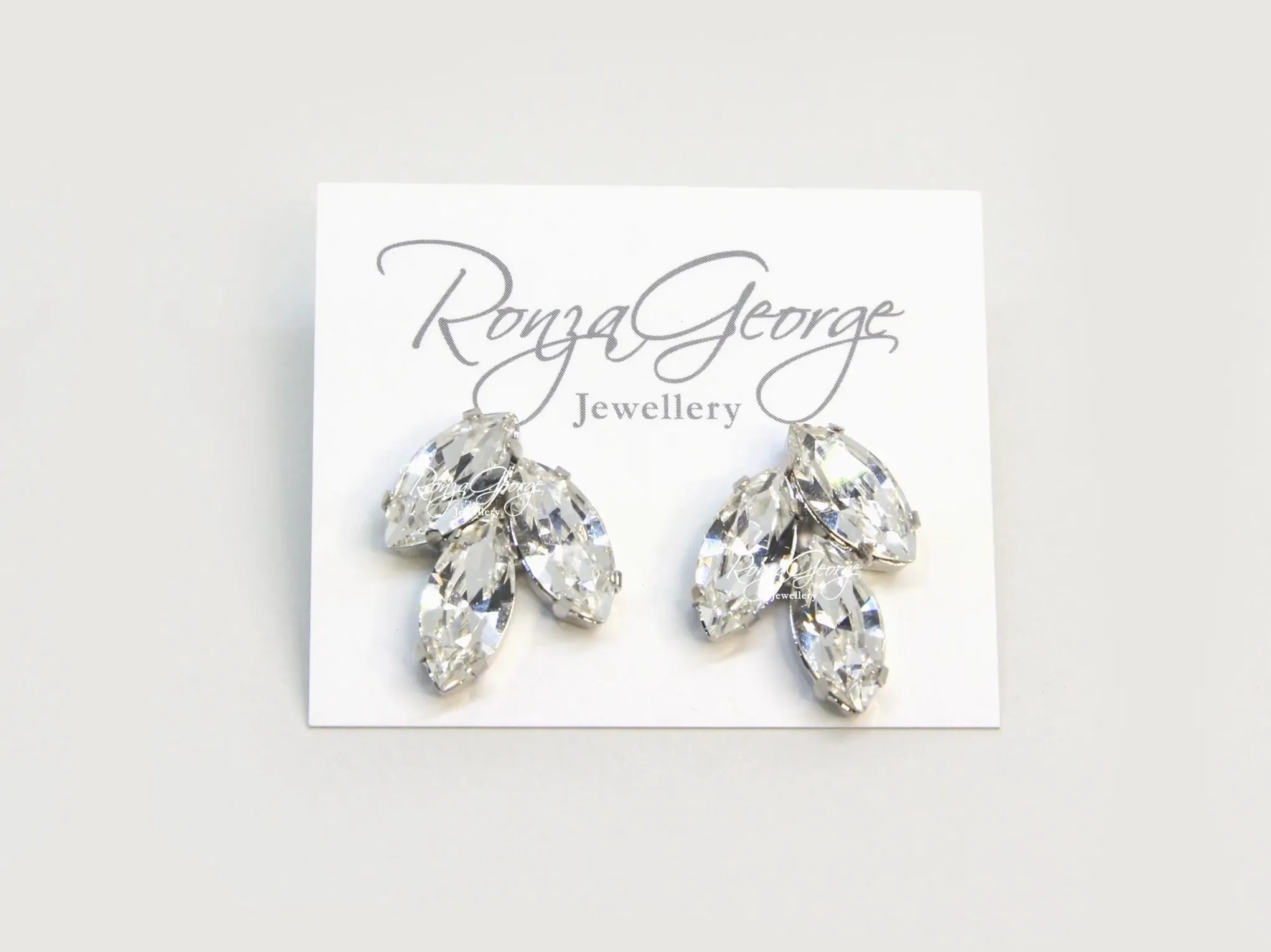 Alysar - Silver Swarovski Navette Bridal Cluster Earrings