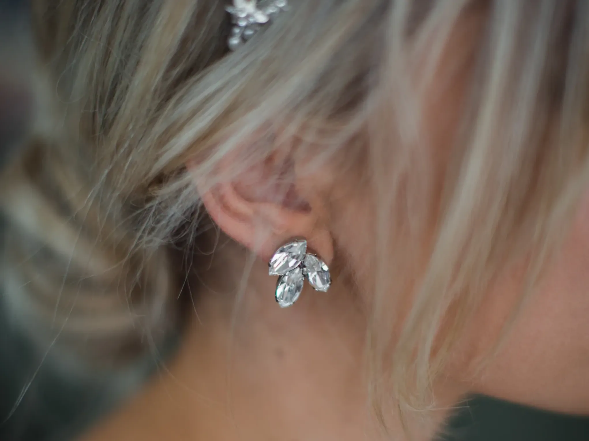 Alysar - Silver Swarovski Navette Bridal Cluster Earrings