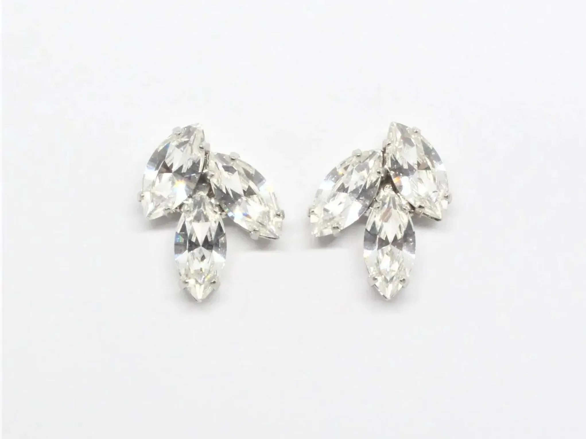 Alysar - Silver Swarovski Navette Bridal Cluster Earrings