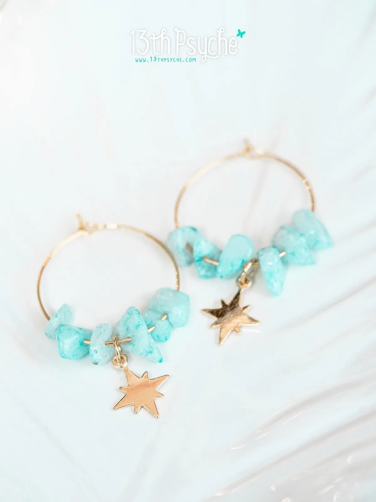 Amazonite hoop earrings  with moon or star charm